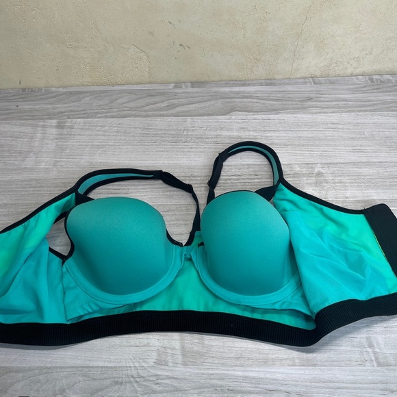 Victoria’s Secret VSX Sport Teal Yellow Front Zip Racer Back Sports Bra size 34C - Picture 5 of 10